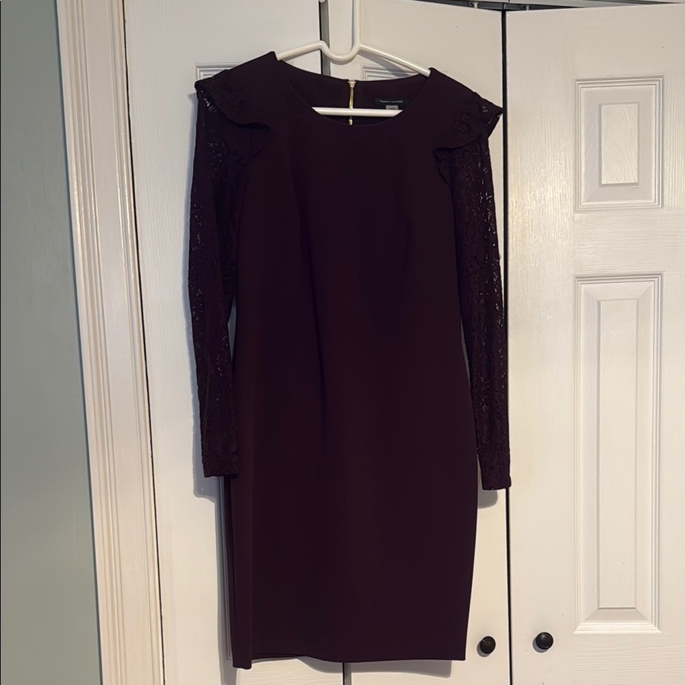 Tommy Hilfiger Purple Sheath Dress with Long Lace Sleeves